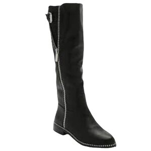 Black Studded Knee High Boots with Zippers